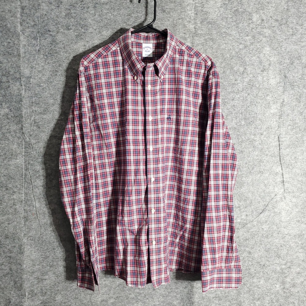 Brooks Brothers Plaid Button Down Shirt Men XL Long Sleeve Cotton Casual Classic